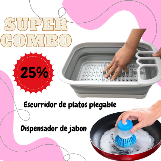 Super combo: Escurridor de platos + dispensador de jabon lavaplatos